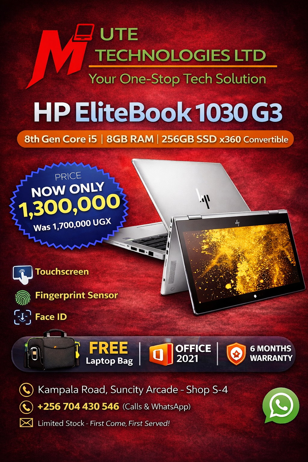 Refurbished HP ELITEBOOK 1030 G3 I5/8th Gen/8Gb Ram/256Gb ssd